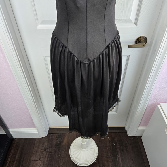 Private Matters Black Vtg 70s Lingerie Nightgown Slip Dress Size M Metalic - Picture 5 of 10